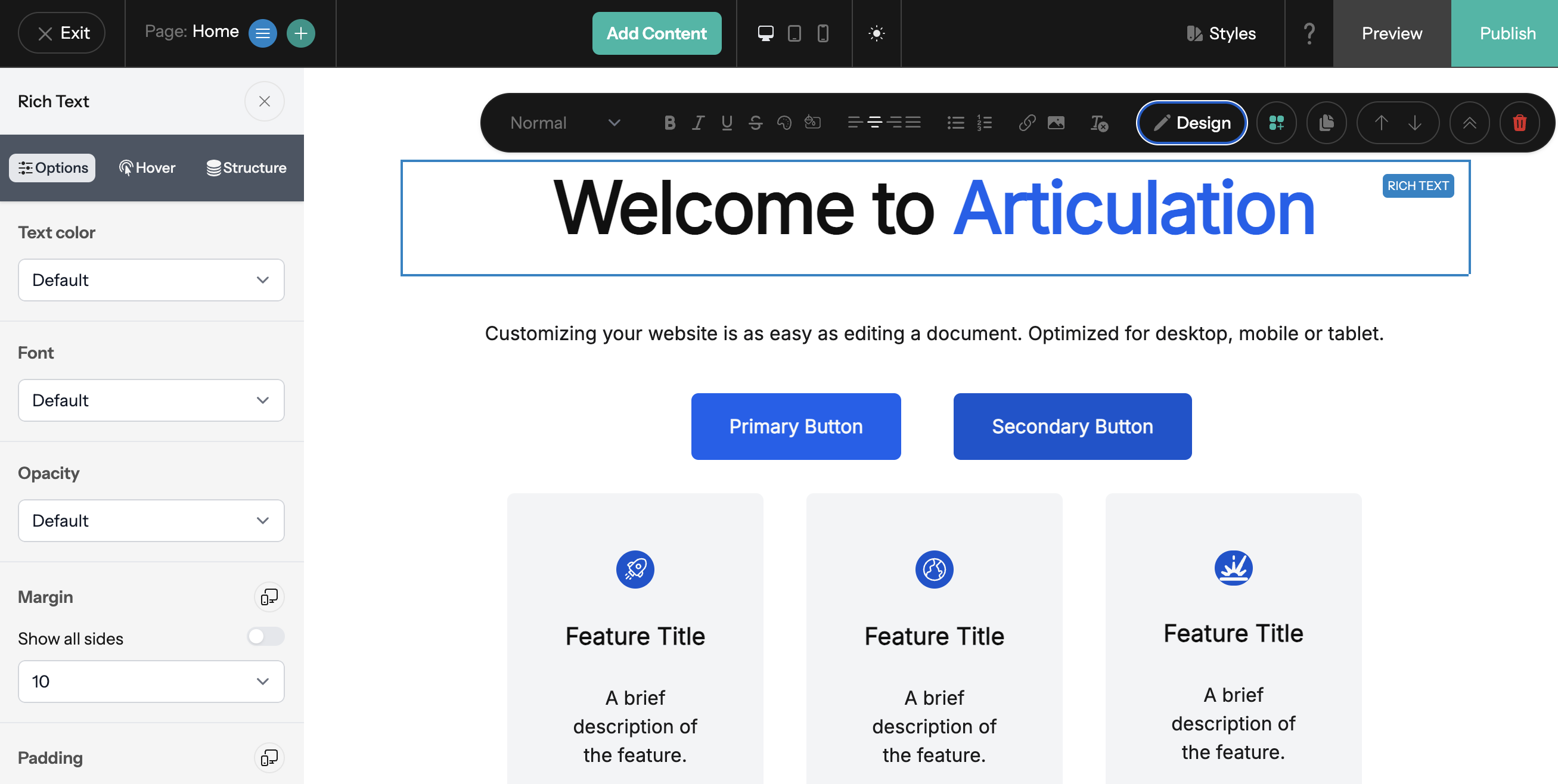 An image showing Articulation's website editor.